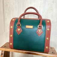 Philippe Charriol Top Handle Green Leather Bag 💼  夏利豪 中古綠色真皮手拿包 行李袋