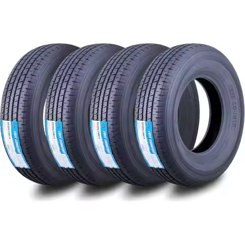 Set 4 Steel Belted Radial Trailer Tires ST225/75R15, 10 Ply Load Range E, with Scuff Guard