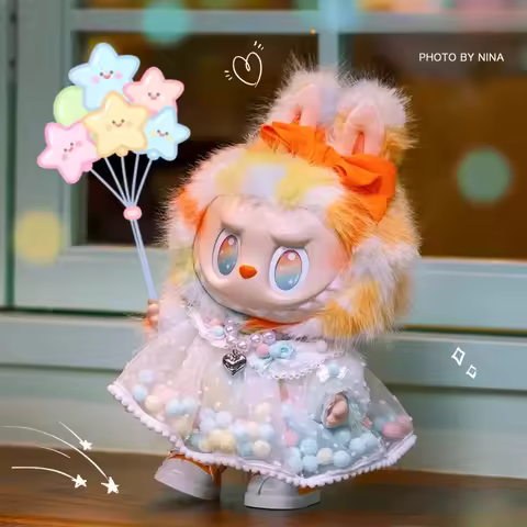 For Labubu New Original 38cm Mokoko Front High-Energy Baby Rainbow Rock Dress Baby Sweet Princess Dr