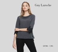 Guy Laroche Luxury Blouse เสื้อเบราส์แต่งผ้าลูกไม้ที่ปลายแขน คอถ่วงเล็กน้อย สวมใส่สบาย (GZT2BL)