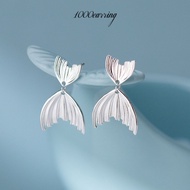 1000earring 925 Sterling Silver Mermaid Tail Drop Earrings - Silver