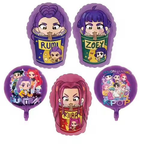 5pcs Kpop Demon Hunter Foil Balloons Birthday Decorations Huntrix Cumpleaños Guerreras K Pop Saja Bo