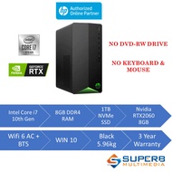 HP Pavilion Gaming - TG01-1158d PC (Intel core i7, 8gb ram, 1tb ssd, rtx2060 8gb, win10, 3 yrs, blac