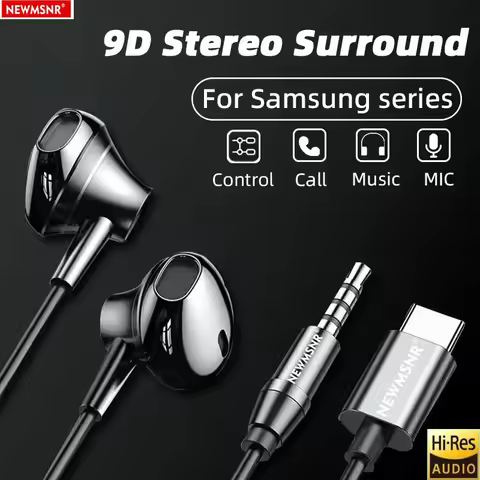 9D Surround Sound Type C&3.5mm Headphones Volume Control Headset With HD Mic Wired Earbuds For iPhon