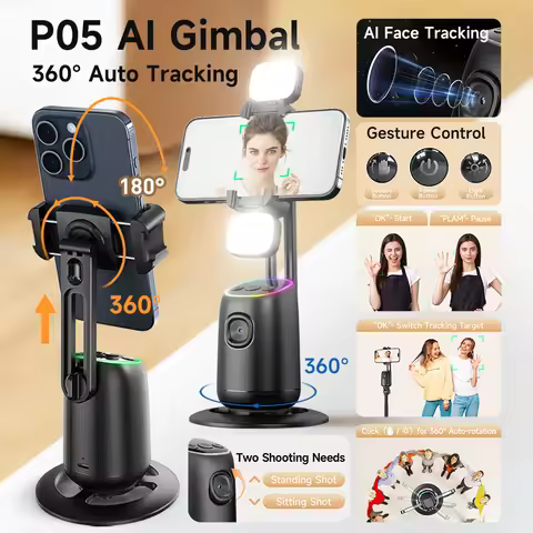 AI Auto-Tracking Phone Gimbal 360° Rotating Face Tracking Stabilizer Portable Desktop Holder for Liv