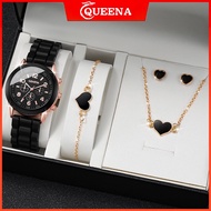 Fashion Women Watch Casual Silicone Band Quartz Watch Heart Pendent Jewelry Set（Without Box）
