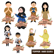 Topper untuk Buket Hari Guru Karakter Gambar Guru Animasi Kartun Pelengkap Bouquet