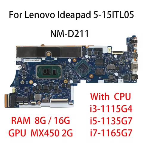 Laptop Motherboard NM-D211 For Lenovo Ideapad 5-15ITL05 With CPU i3-1115G4 i5-1135G7 i7-1165G7 RAM 8