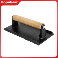 Meat Press for Grilling Round Cast Iron Bacon Press Rectangle Burger Press with Heat-resistant Handl