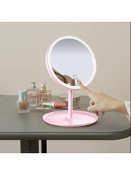 1入組圓形LED化妝鏡帶燈,桌子類型便攜化妝品鏡子靈感ins風格