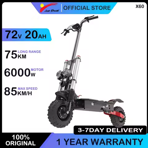 Electric Scooter 6000W Super Climbing Power 75KM Long Range Foldable E-Scooter with Seat 11'' Off Ro