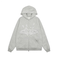 Broken planet planet Foam Printed Men Women Hooded Zipper Casual Fleece Lining Jacket Trendy