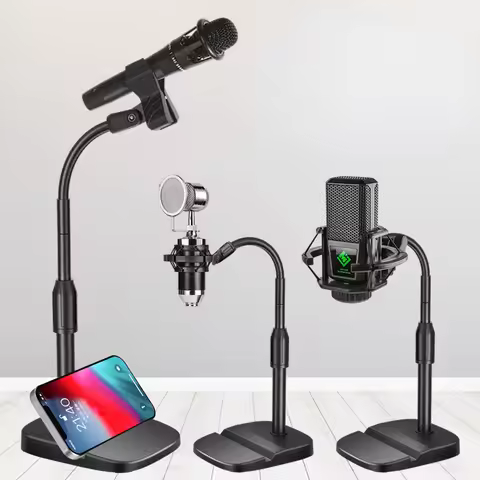 Desktop Microphone Stand Upgraded Adjustable Table Mic Stand with Base Micro Microphone Holder Mic C