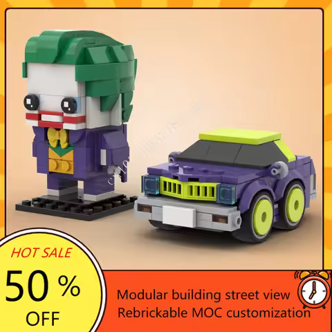 299PCS MOC Classic Cartoon Figures Joker + Goon Car Model Custom Puzzles Architecture DIY Education 