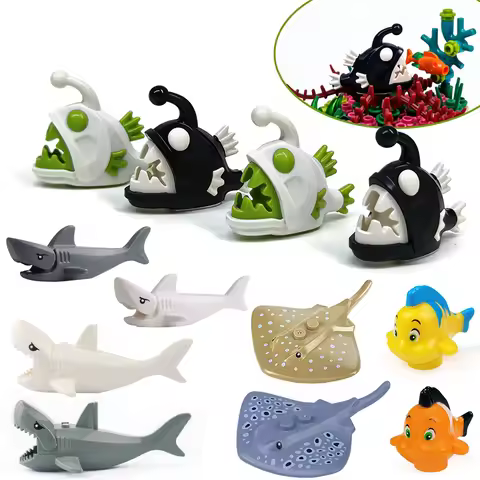 67471 Lantern Fish/Shark/Devil Fish/Whale/Clownfish MOC Building Blocks Zoo Pet Bricks Toys Compatib