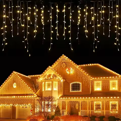 Christmas Decorations 2026 Festoon LED Icicle Curtain Lights 16M*0.4/0.5/0.6M EU Plug 8 Lighting Mod