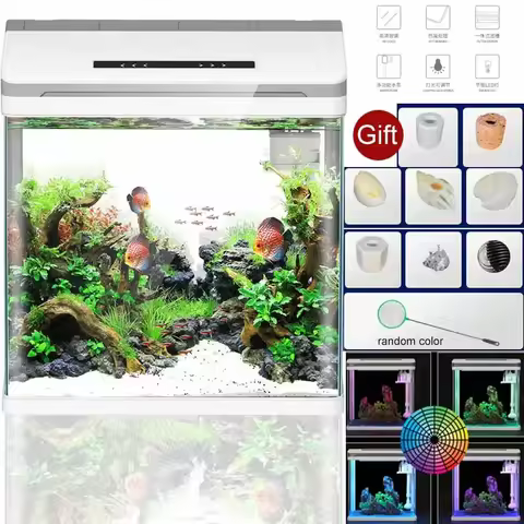 Smart Fish Tank Filter Silent Feeding Plexiglass Aquarium Box LED Light Goldfish Bowl Fish Tank Tabl