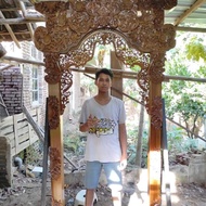 Gebyok Tanpa Pintu Still Bali dengan Kusen Ukir dan Kongliong Kayu Jati - Lebar Lunas 150CM, Tinggi 