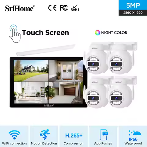 Srihome NVS010 5MP 10 Inch IPS Screen Wireless WIFI NVR Kit Touch Screen PTZ IP Dome Camera Home Sec
