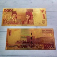 promo replika 100000 soekarno hatta lama souvenir gold foil