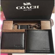 Coach wallet gift set with free keychain black short wallet men wallet