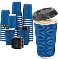 [80 Sets] 16 OZ Disposable Coffee Cups with Lids and Straws, To Go Coffee Cups, Corrugated Paper Cup