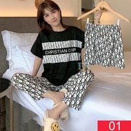 TBI Setelan Baju Tidur 3 Potong Wanita All Size Piyama Perempuan Lengan Pendek Celana Panjang Pendek