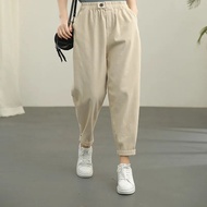 Ready Stock Women Cotton Pants High Elastic Waist Pants Solid Color Causal Haren Pants