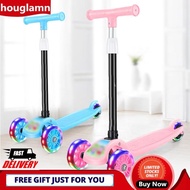 Houglamn Folding Children Scooter 3 Flashing Wheels Glider Push Adjustable Height Wide Deck for 2‑8 Years Boys Girls
