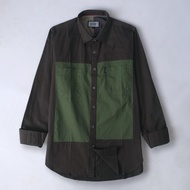 KEMEJA KATUN HIJAU DGM Workshirt Premium Long 30s Twill Cotton Work Shirt Saddle Brown-Green Dareen 