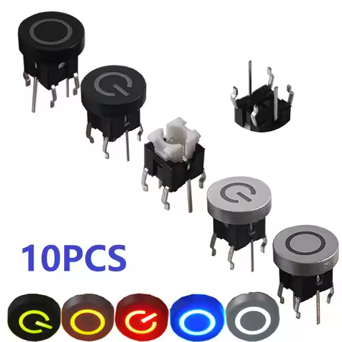10PCS 6X6X7.2mm Momentary Tact Button LED 3V Adding Caps H=8.2mm 6Pin DIP Tactical Keyboard Mini Pus