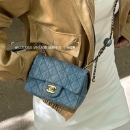 絕美牛仔配色😍99新🆕Chanel香奈兒丹寧金扣金球方胖子單肩斜挎包