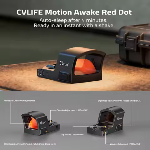 CVLIFE 3MOA Red Dot Reflex Optics for RMS/RMSC, Low Profile Motion Awake Sights with Adapter for MOS