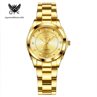 Opk นาฬิกาควอตซ์ของผู้หญิงกันน้ำเรืองแสงสีทองเพชรนาฬิกาข้อมือทันสมัยและสง่างามสแตนเลสนาฬิกาผู้หญิง