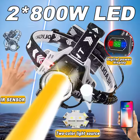 Lighting 3000M Ultra Powerful 800W LED Headlamp High Power Rechargeable Headlight IR Sensor Head Fla