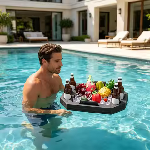 Swimming Pool Floating Tray Beverage Tray Waterproof Large Serving Table with Dividers Pool Beach Fl