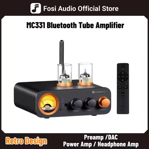 Fosi Audio MC331 2.0 Channel Bluetooth Stereo Integrated Tube Amplifier, Mini All-in-One DAC Audio P