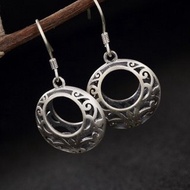 S999 Fine Silver Women Vintage Ethnic Jewelry Handmade Engraved Exotic Earrings