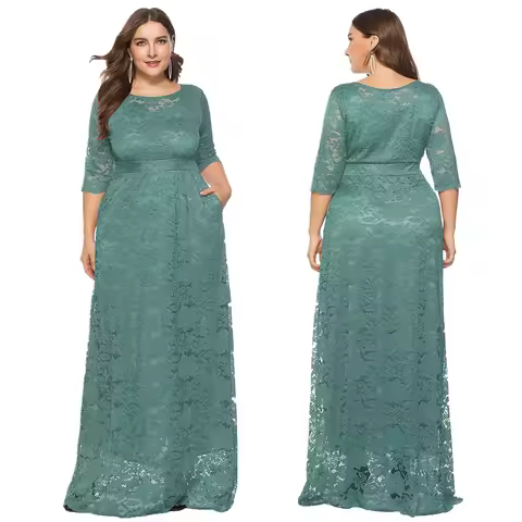 Plus Size 2024 Amazon Best Seller Plus Size Women's Evening Dress Lace Pocket Design Sister Dress Fo