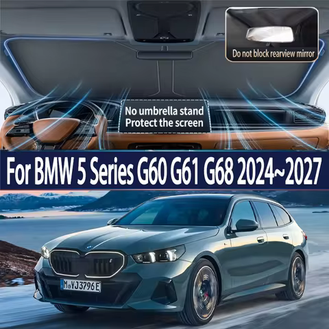 Car Windshield Sun Visor For BMW 5 Series G60 G61 G68 2024~2027 Foldable Reflector Sunshade Heat Ins