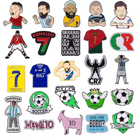 Cartoon Football Star Enamel Brooches Lapel Pins Number 7 Player Action Creative Soccer Club Badge J