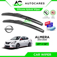 Car Wiper Nissan ALMERA 2012-2020 | 21"+14" Wiper Hybrid Silicone Wiper Kereta Original Japan Silico