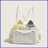 YB2 Fashion Y2K Leather Backpack For Girl Large Capacity Cat Doll Badge Display Transparent Shoulder