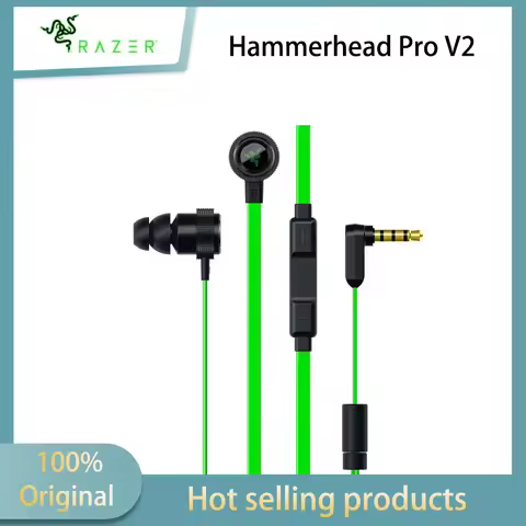 Razer Hammerhead Pro V2 Wired Earbuds 3.5mm Custom-Tuned Dual-Driver In-Ear Headphone In-Line Mic Vo