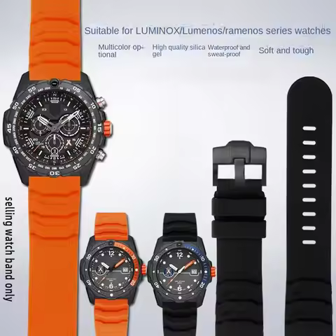 High quality Rubber Watch Band 24mm Men Black Orange Blue For Luminox Silicone Strap 3749/3141 Watch