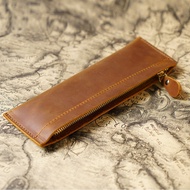 Retro Leather Pencil Case College First Layer Crazy Horse Leather Coin Purse Stationery Storage Art 