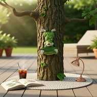 Whimsical Garden Tree Sculpture, Upside-Down Frog Resin Figurine with Leaf Bowl, Gift for Frog Lover