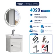 [VATER] 4020 Aluminium Bathroom Cabinet With LED Round Mirror Ceramic Sink White.