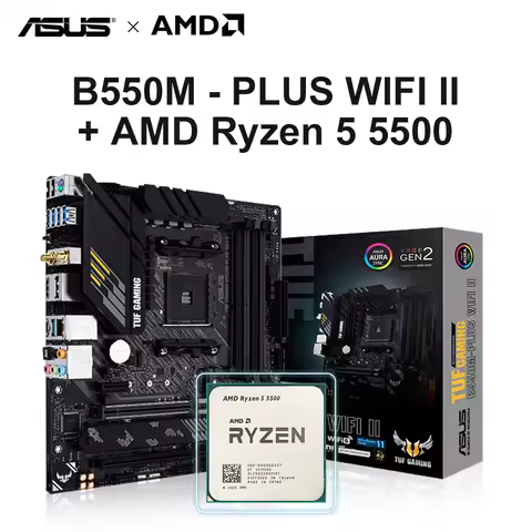 AMD Ryzen 5 5500 + ASUS TUF GAMING B550M-PLUS WIFI II Socket AM4 New B550 AMD Gaming Motherboard Wi-