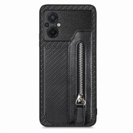 全城熱賣 - 適用於 小米Poco M5 4G 碳纖維紋左右開拉鏈手機殼（黑色）